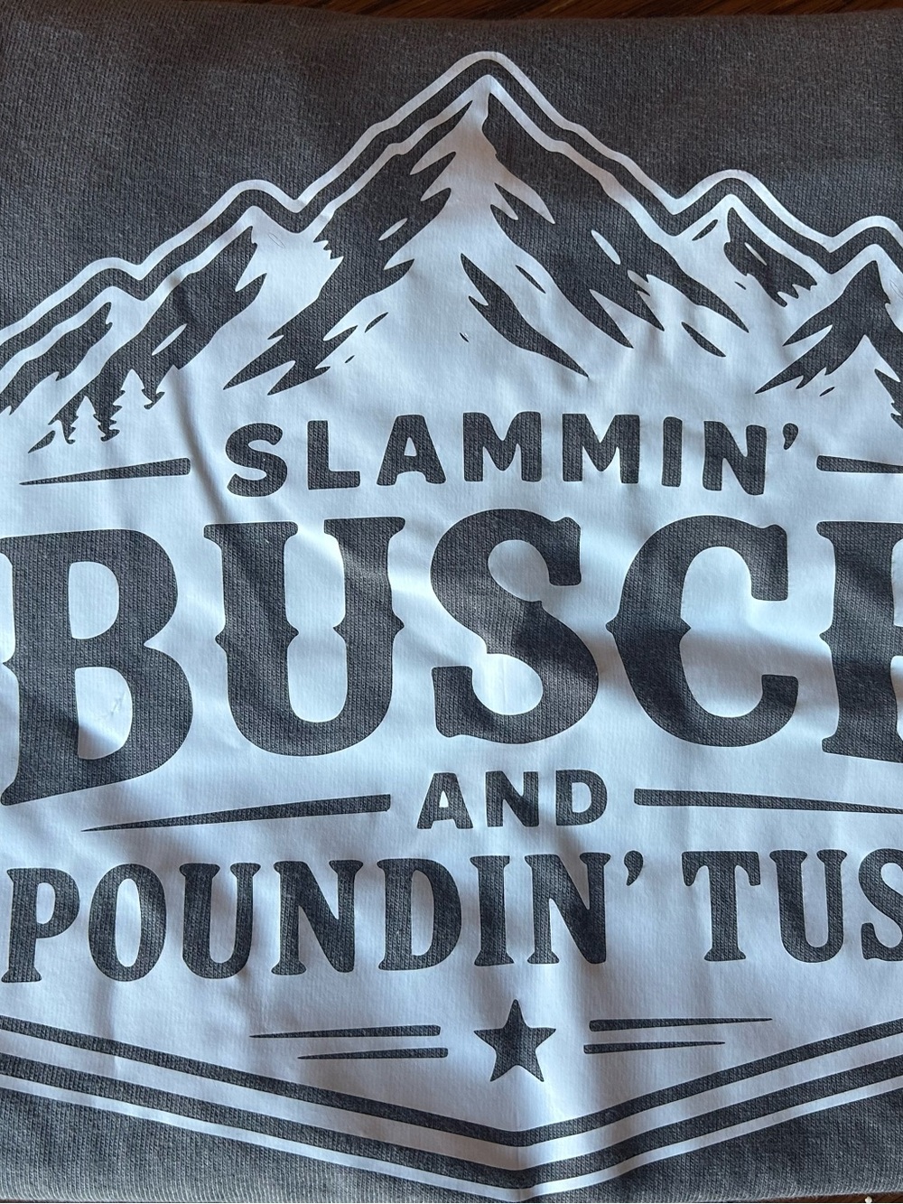 Gildan Gray Tee with White Mountain & Bold Logo Busch beer